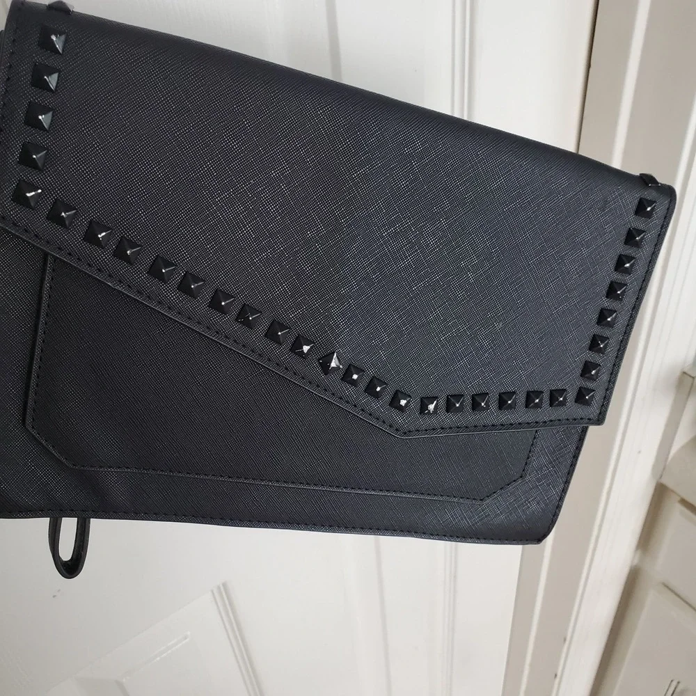 Steve Madden‎ Black Studded Envelope Clutch Crossbody Bag Saffiano Handbag